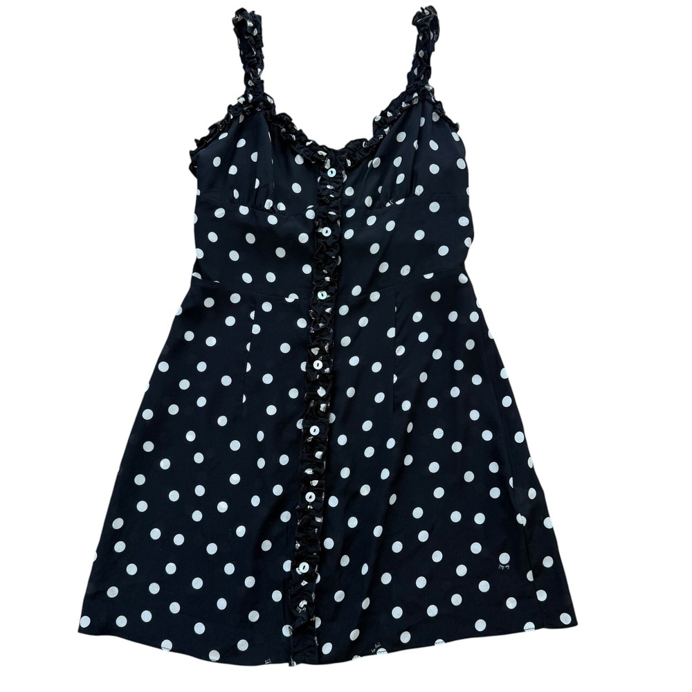 Réalisation Par The Valentina Mini Dress Silk Polka Dot Ruffle XS Black White